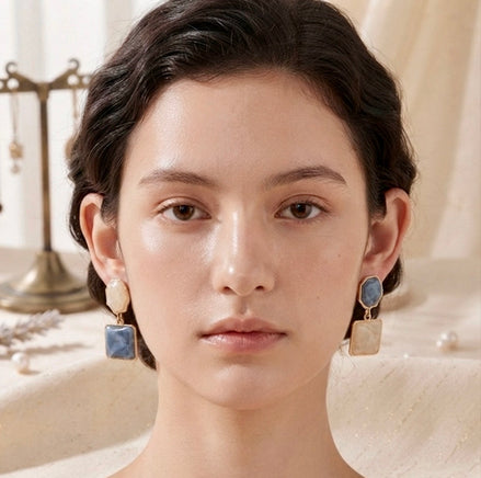 Mismatched Geometric Resin Drop Earrings.