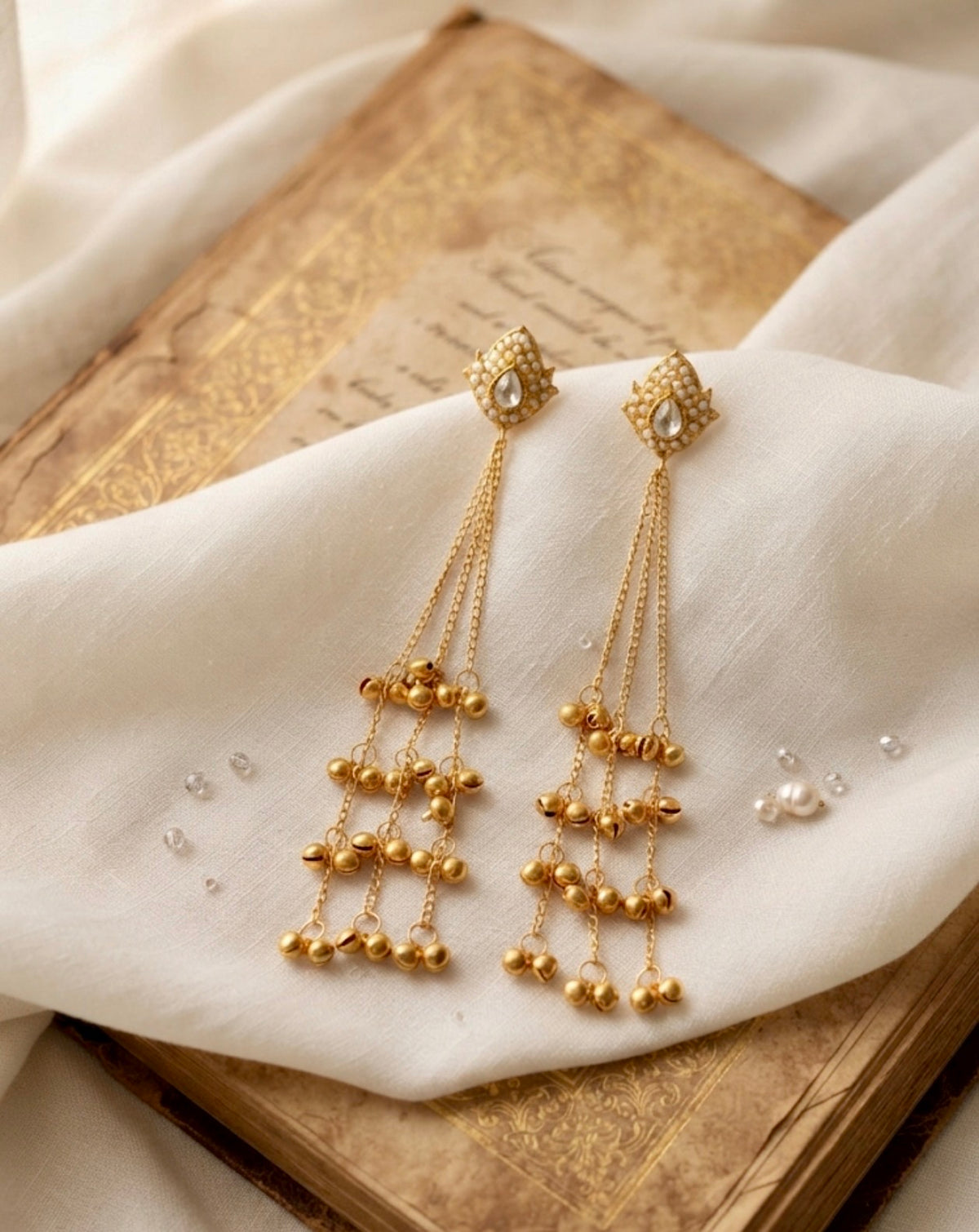 Zehra Pearl Lotus KASHMIRI Earring