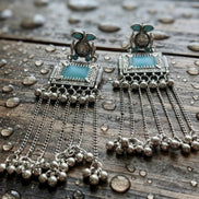 Kurma Sky-Blue Stone Long Tribal Danglers