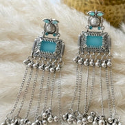 Kurma Sky-Blue Stone Long Tribal Danglers