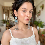 Kurma Sky-Blue Stone Long Tribal Danglers