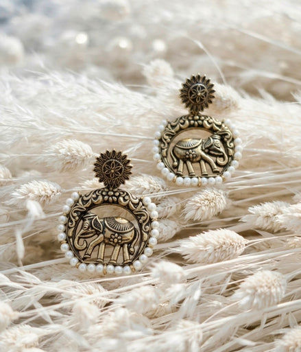 Gajraj Pearl Halo Statement Dangler Earrings