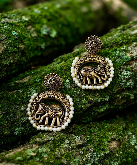 Gajraj Pearl Halo Statement Dangler Earrings