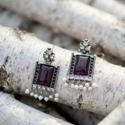 Rectangular Purple Stone Drop Earrings