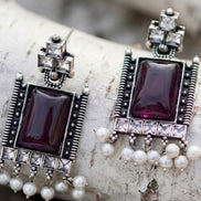 Rectangular Purple Stone Drop Earrings