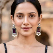 Rectangular Purple Stone Drop Earrings