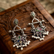 Tribal Lotus Meenakari Oxidised Statement Earrings