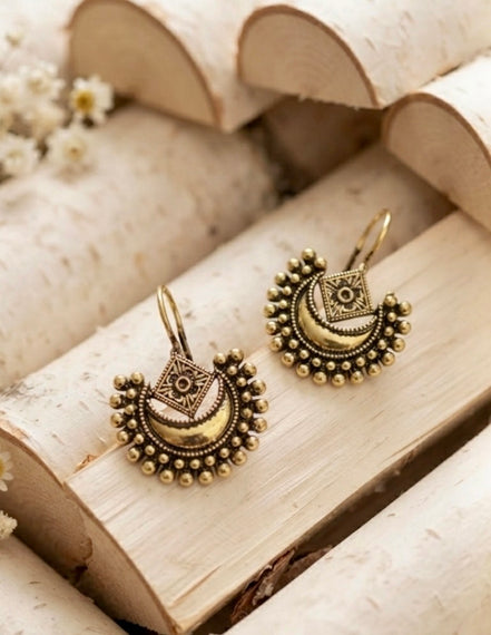 Oxidised Gold Chandbali Hook Earrings