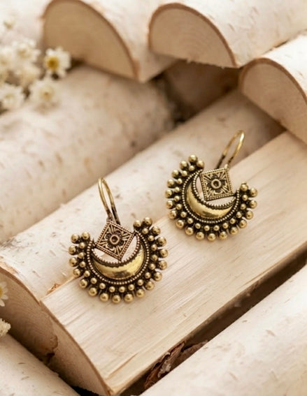Oxidised Gold Chandbali Hook Earrings
