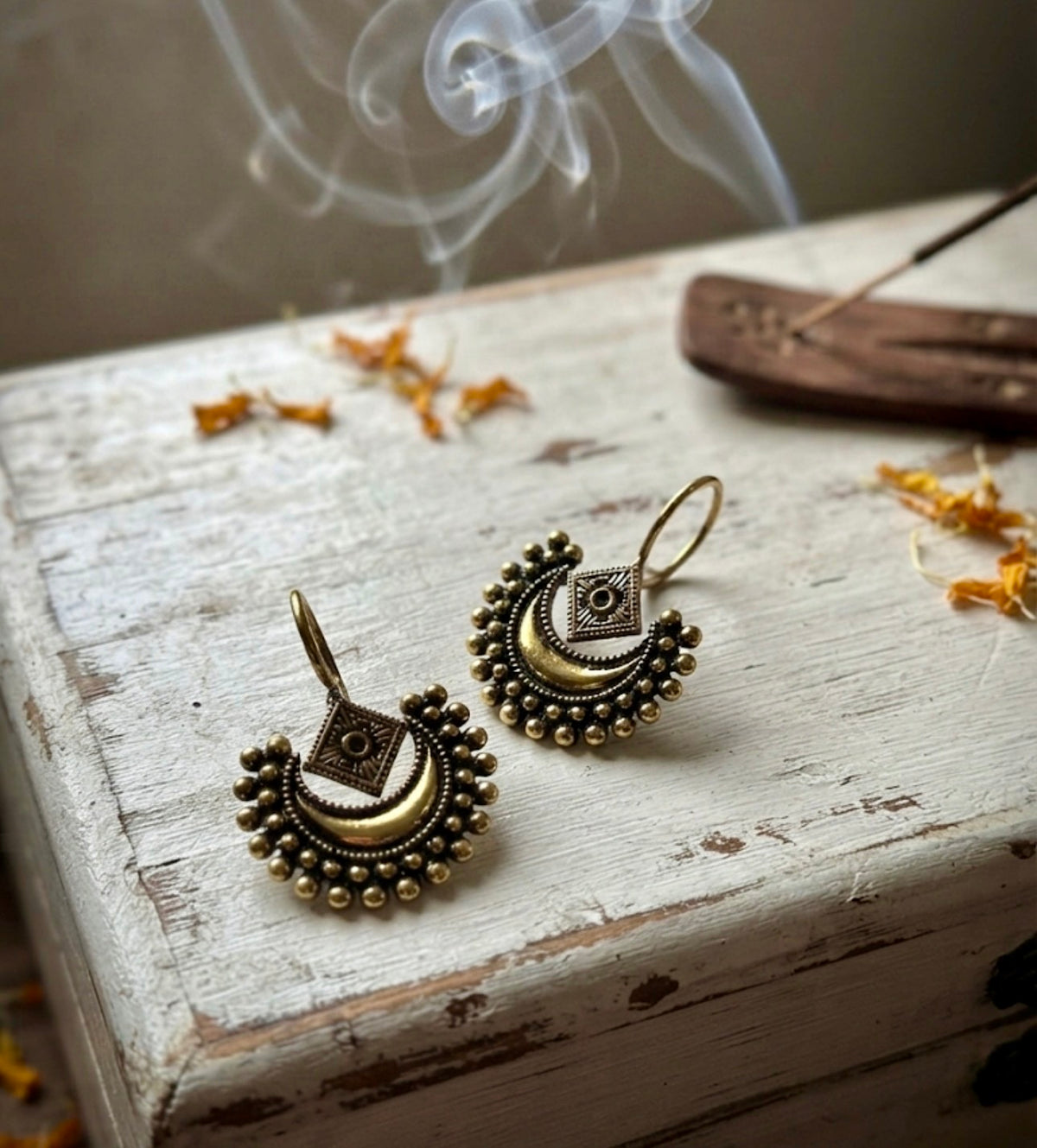 Oxidised Gold Chandbali Hook Earrings