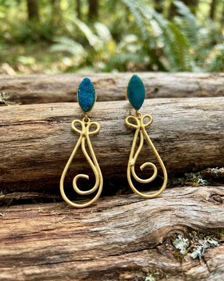 Brass Druzy Dangle Earrings