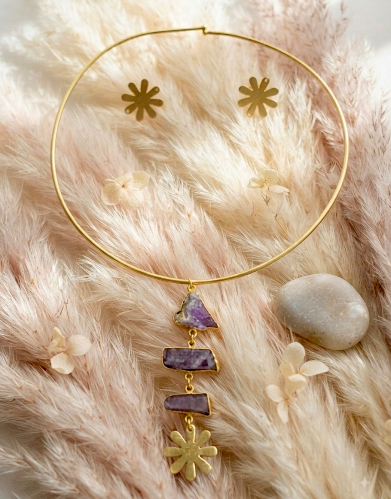 Amethyst Drop Choker Set With Earrings