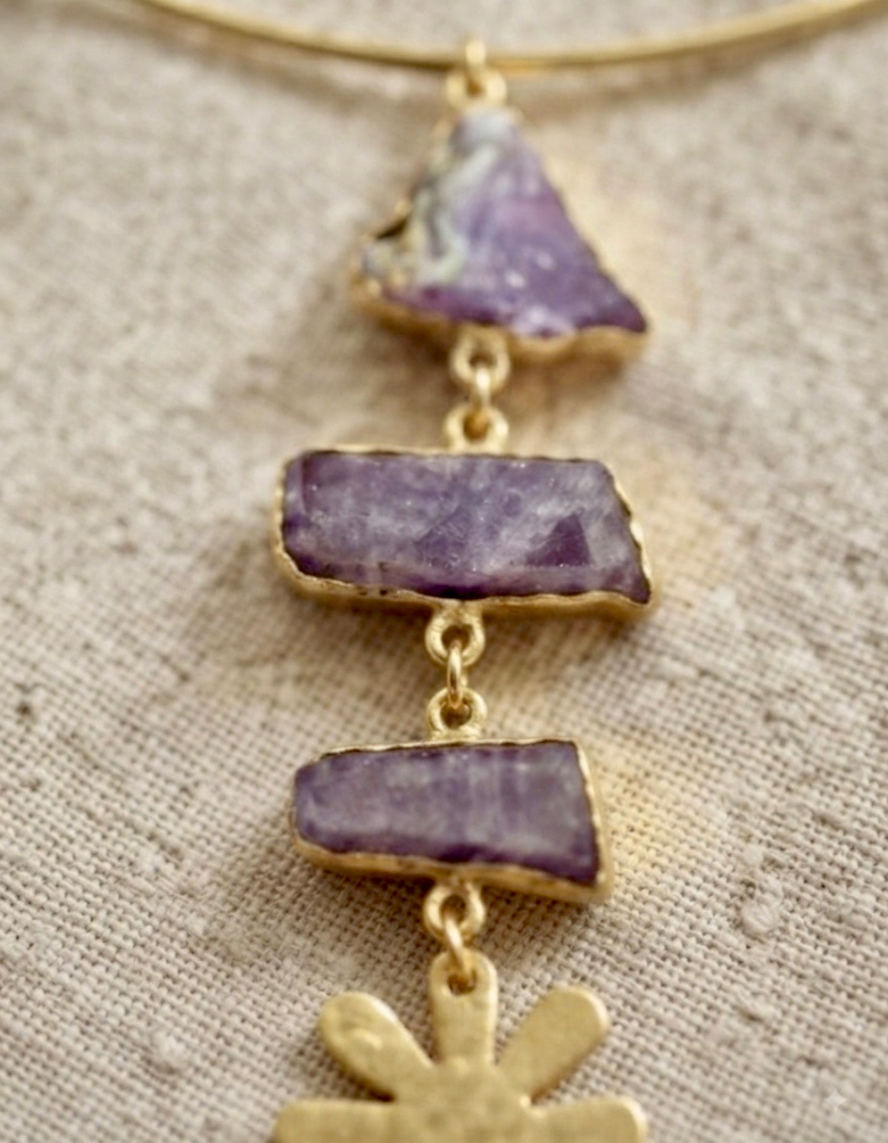 Amethyst Drop Choker Set With Earrings