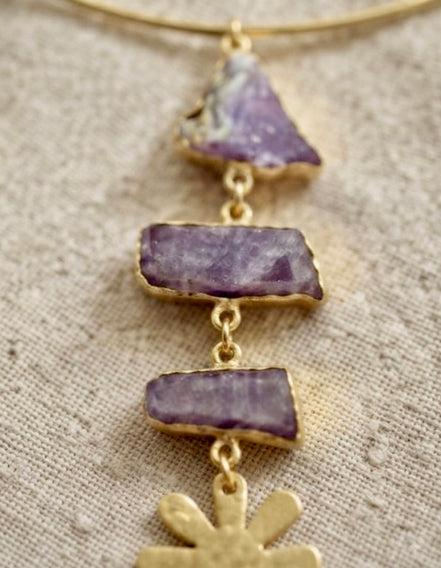 Amethyst Drop Choker Set With Earrings