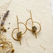 Aquamarine Gold Geometric Stick Earrings