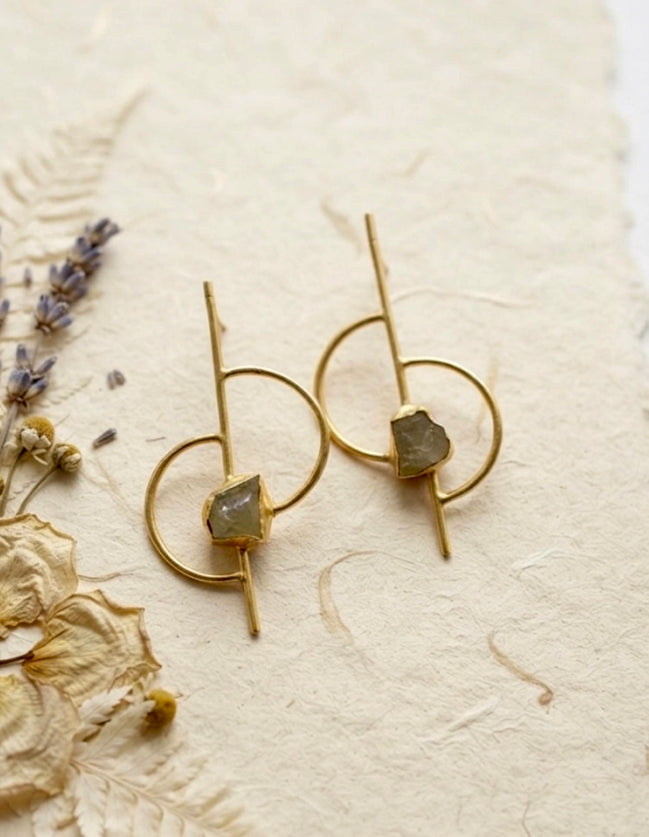 Aquamarine Gold Geometric Stick Earrings