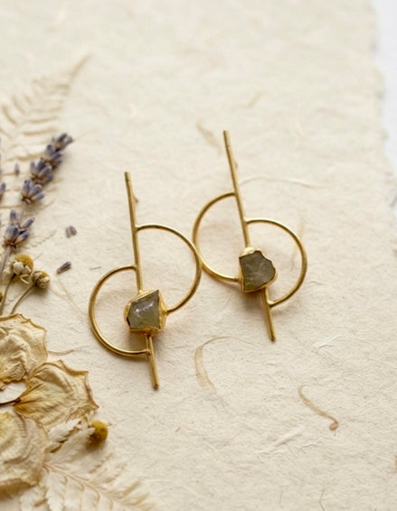 Aquamarine Gold Geometric Stick Earrings