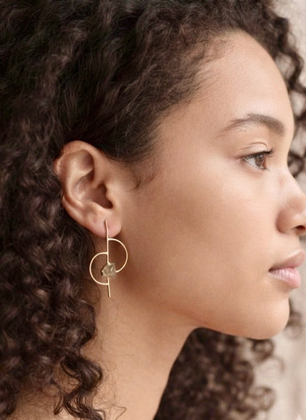 Aquamarine Gold Geometric Stick Earrings