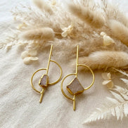 White Aquamarine Brass Earrings
