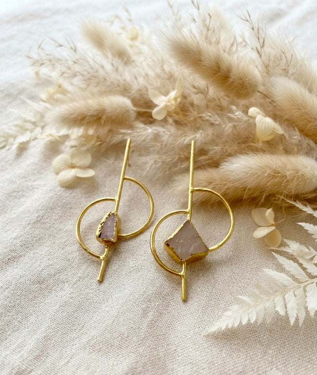 White Aquamarine Brass Earrings