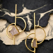 White Aquamarine Brass Earrings
