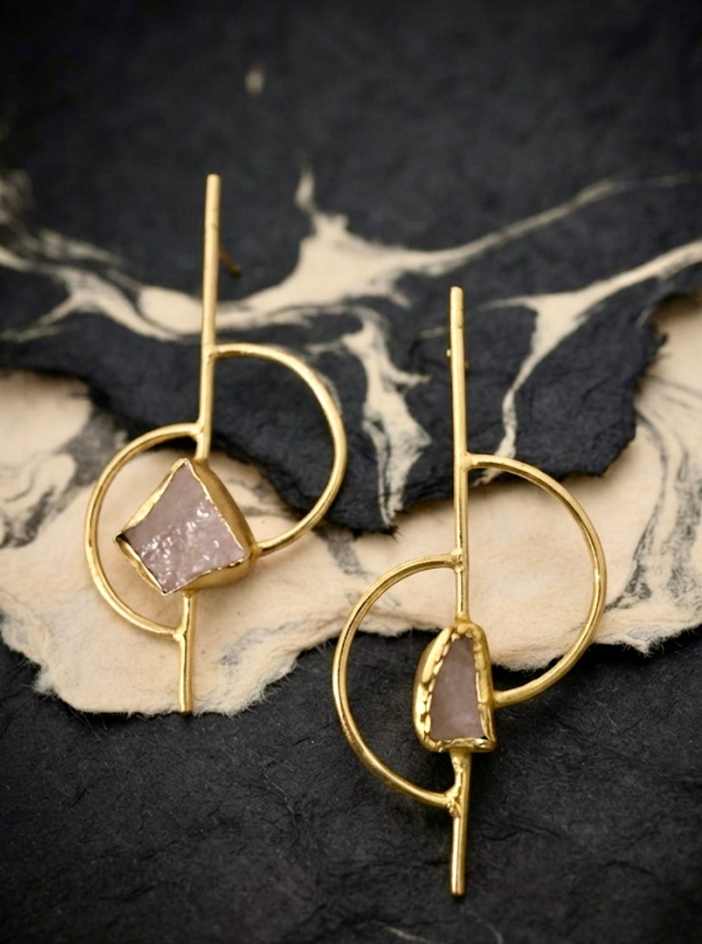White Aquamarine Brass Earrings