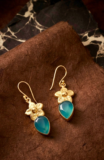 Aqua Blue Flower Drop Earrings