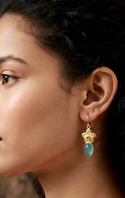 Aqua Blue Flower Drop Earrings