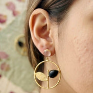 Rose Quartz and Black Onyx Mixed-Stone Leaf Hoop