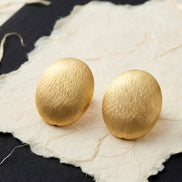 Gold Oval Button Stud Earrings