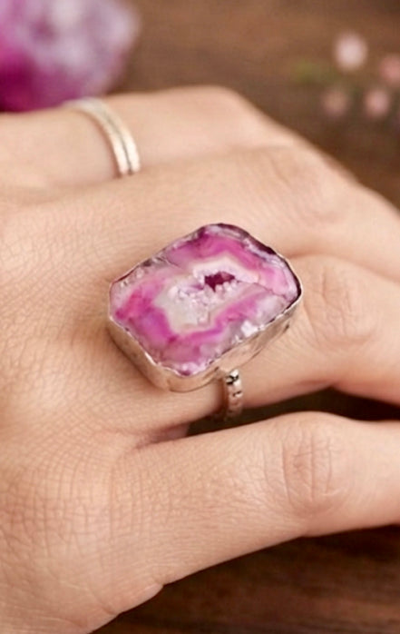 Pink Druzy Ring