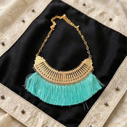 Turquoise Tassel Bib Necklace