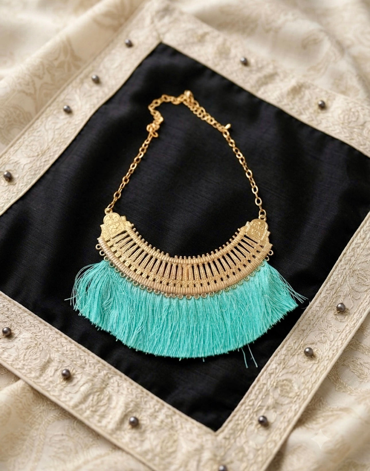Turquoise Tassel Bib Necklace
