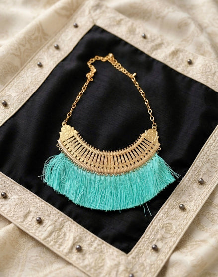Turquoise Tassel Bib Necklace