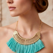 Turquoise Tassel Bib Necklace