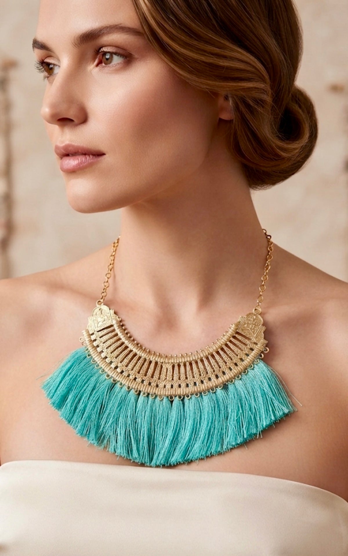 Turquoise Tassel Bib Necklace