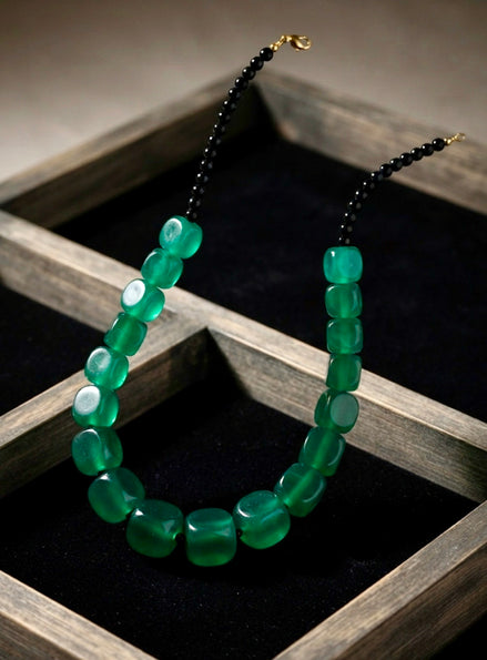Emerald Green Chunky Resin Cube Statement Necklace.