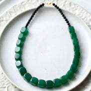 Emerald Green Chunky Resin Cube Statement Necklace.
