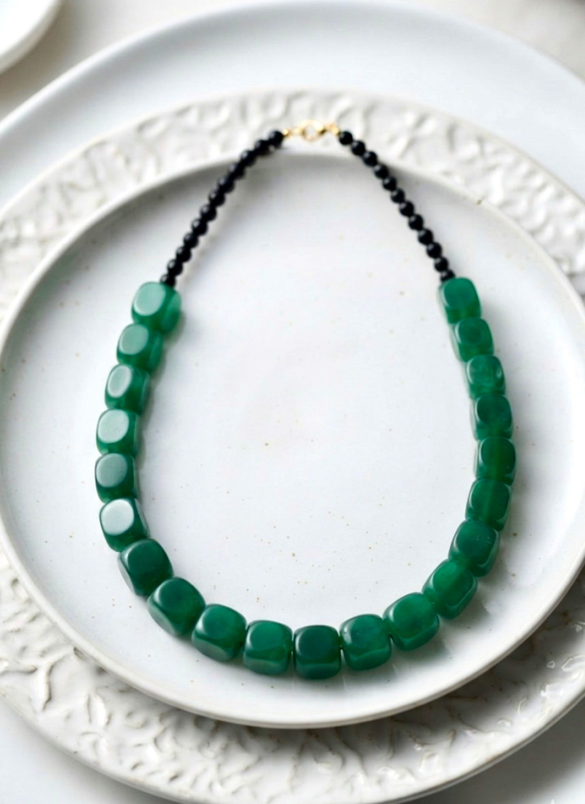 Emerald Green Chunky Resin Cube Statement Necklace.
