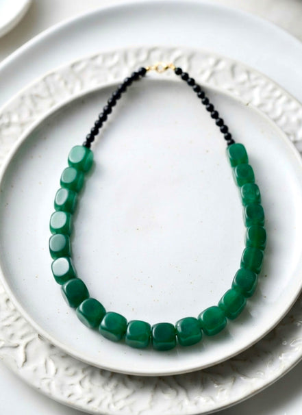 Emerald Green Chunky Resin Cube Statement Necklace.