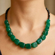 Emerald Green Chunky Resin Cube Statement Necklace.
