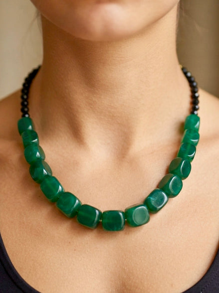 Emerald Green Chunky Resin Cube Statement Necklace.