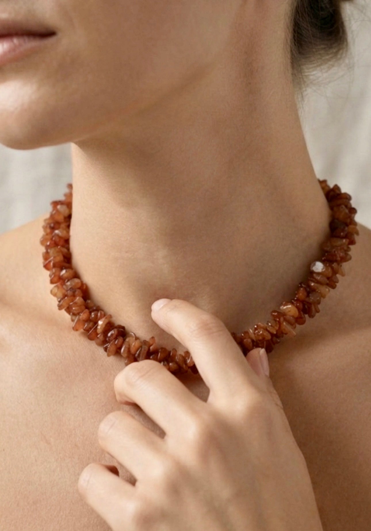 Carnelian Gemstone Long Necklace.