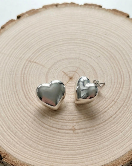 Silver Heart Studs