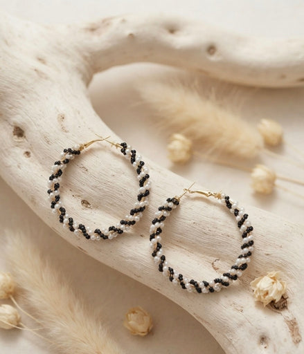 BLack Bead Hoop Earrings