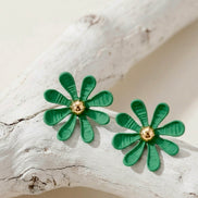 Green Daisy Petal Stud Earrings