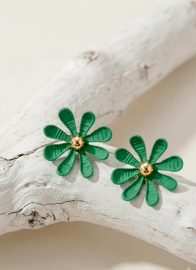 Green Daisy Petal Stud Earrings