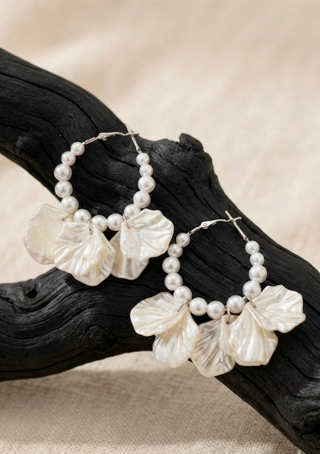 White Pearl Floral Hoop Earrings