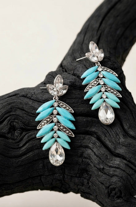 Leaf Rhinestone Drop Earrings