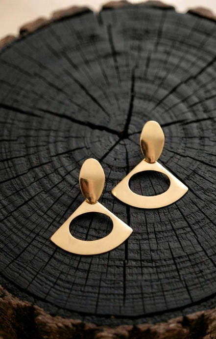 Geometric Matte Gold Fan Drop Earrings
